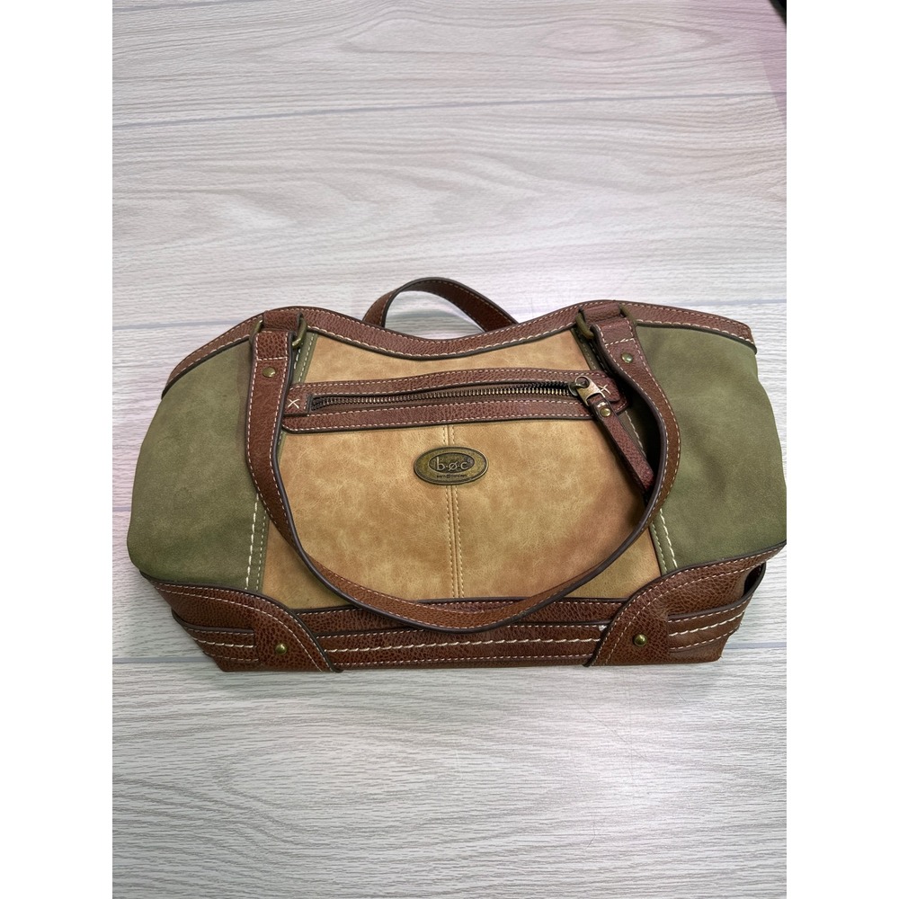 b.o.c. Born Concept Brown Olive Green Colorblock Faux Suede Shoulder Bag Tote